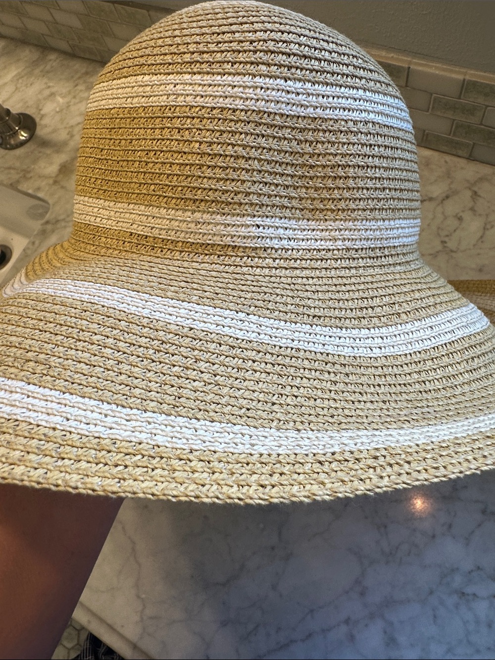 Beach Hat Summer Tan and White Straw Hat - Picture 7 of 7